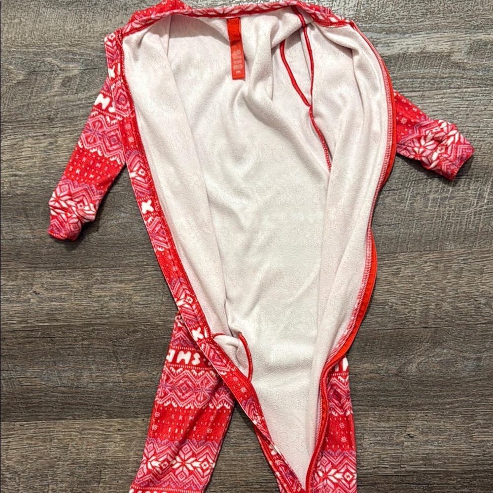 SKIMS Logo Plush Pointelle Footless Romper in Red Fair Isle Print - Picture 12 of 12
